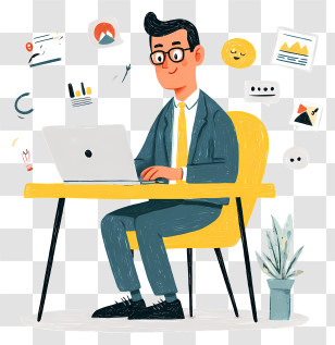 Businessman Doing Online Marketing - Man Working At Desk With Laptop Transparent PNG