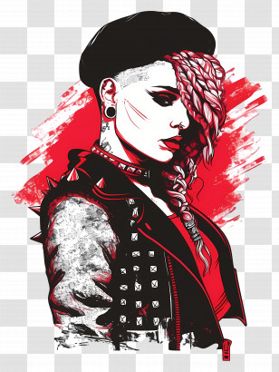 Punk Girl - Punk Woman With Braided Hair And Beret Transparent PNG