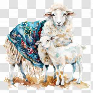 Eid Al Adha - Mother Sheep And Lamb In Pasture Transparent PNG