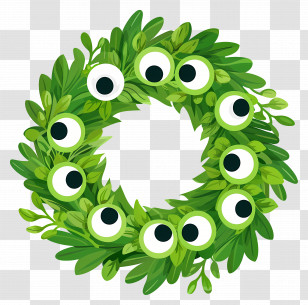 Green Wreath - Spooky Green Wreath With Cartoon Eyes Transparent PNG