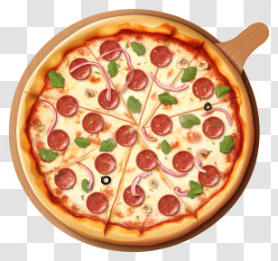 Pizza - Delicious Pepperoni Pizza On Wooden Tray Transparent PNG
