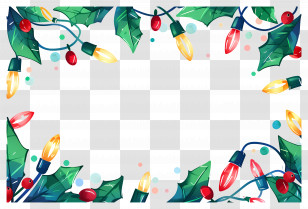 Christmas Background - Christmas Frame With Bright Lights And Holly Transparent PNG