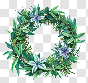 Grass Circle - Botanical Wreath With Green And Purple Flowers Transparent PNG