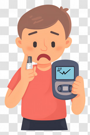Diabetes - Worried Boy Checking Blood Sugar With Glucometer Transparent PNG