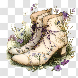 Spring Shoes - Vintage Floral Boots In A Garden Setting Transparent PNG