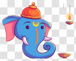 Ganesha Chaturthi - Cartoon Ganesha With Lamps Depicting Diwali Theme Transparent PNG