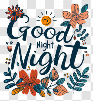 Good Night - Good Night Floral Greeting Transparent PNG