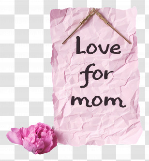 Love For Mom - Love For Mom On Pink Paper With Flower Transparent PNG