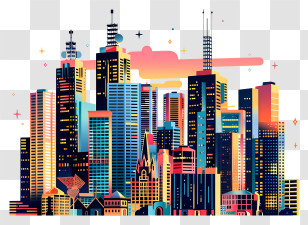Melbourne City Skyline - Vibrant Colorful Cityscape Illustration Transparent PNG