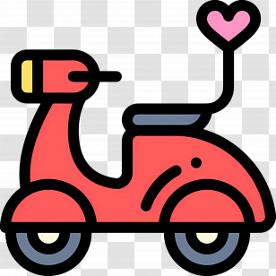 Vintage Motorcycle - Red Scooter With Romantic Heart Design Transparent PNG