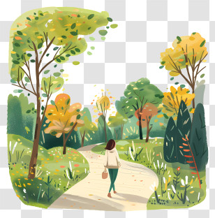 Take A Walk In The Park Day - Woman Walking In An Autumn Park Scene Transparent PNG