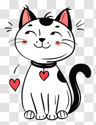 Cat Outline - Adorable Cartoon Cat With Heart Illustration Transparent PNG