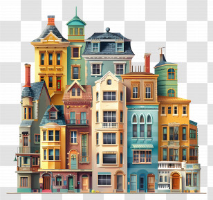 Buildings - Colorful Urban Houses Transparent PNG
