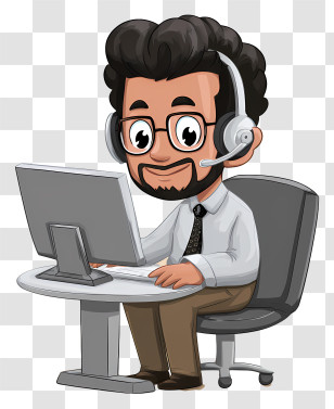 Client Service - Cartoon Man With Headset At Work Transparent PNG