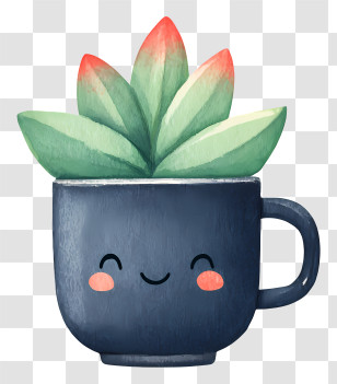 Watercolor Succulent In Mug - Smiling Plant Cup Cartoon Illustration Transparent PNG