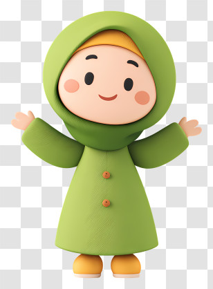 Hijab Girl Doing Promotion - Green Cartoon Character With Hood Transparent PNG