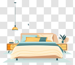 Bed Room Cartoon - Cozy Bedroom With Bed And Nightstand Illustration Transparent PNG
