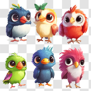 Kidcore Animal Pack - Colorful Cartoon Birds Collection Transparent PNG