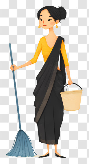 Woman Mopping The Floor - Woman In Sari Mopping Floor Transparent PNG