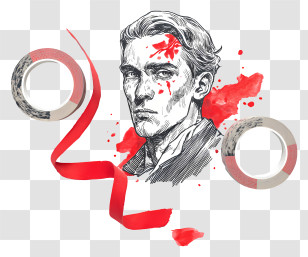 Scar Tape - Illustrated Face With Red Paint And Tape Transparent PNG