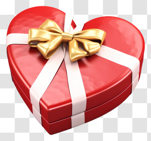 Red Heart Shaped Box - Heart-Shaped Gift Box With Golden Ribbon Transparent PNG