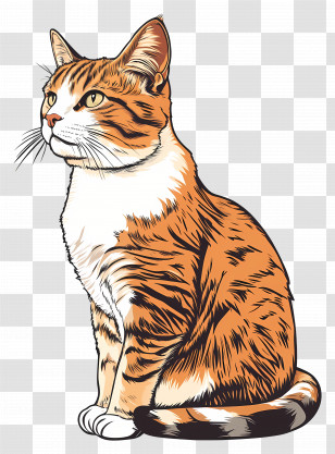 Outline Cat - Illustration Of Orange Tabby Cat Sitting Transparent PNG