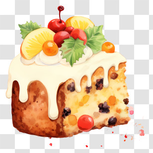 Slice Of Cake - Festive Fruit Cake Slice With Decorations Transparent PNG