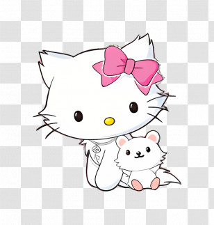 Charmmy Kitty - Cute Cartoon Cat With Bow And Toy Illustration Transparent PNG