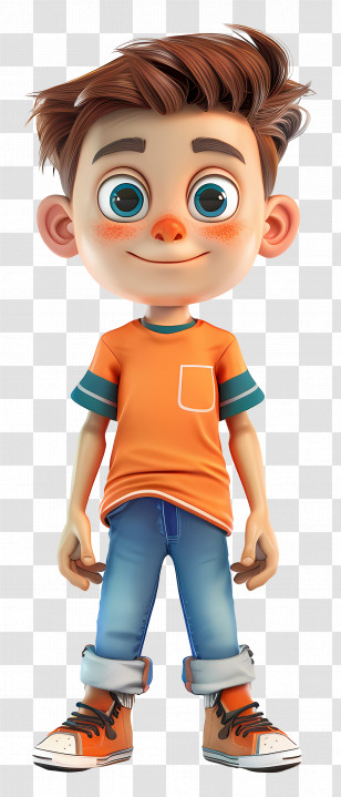 Cartoon Boy - 3D Cartoon Boy With Orange Shirt And Jeans Transparent PNG