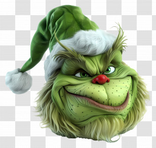 Cartoon Grinch - Green Character With Santa Hat For Christmas Transparent PNG