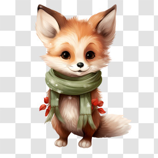 Christmas Fox - Cute Fox Wearing A Green Scarf Transparent PNG