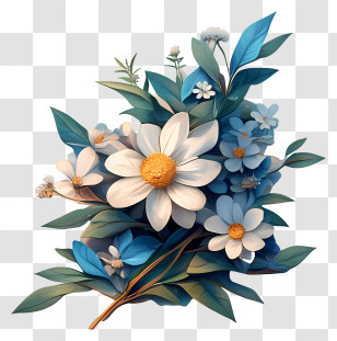 Fantasy Flower Art - Blue And White Flowers Transparent PNG