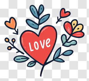 Love Logo - Heart Love With Floral Elements Transparent PNG