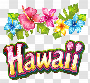 Hawaii - Hawaii Text With Tropical Hibiscus Flowers Transparent PNG