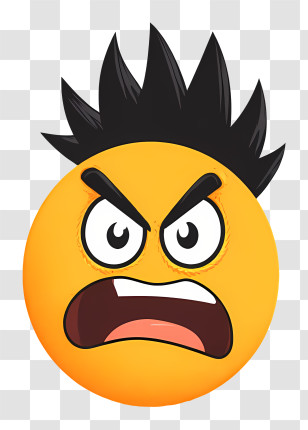 Crazy Emoji - Angry Emoji With Spiky Hair Transparent PNG