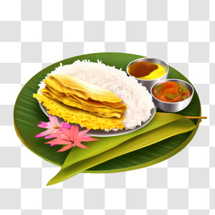 Onam Sadya Food - Traditional Meal On Banana Leaf Transparent PNG