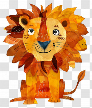 Cartoon Lion - Cartoon Lion With Autumn Leaves Illustration Transparent PNG