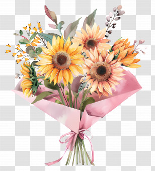 Sunflower Bouquet - Pink Bouquet Of Sunflowers Illustration Transparent PNG