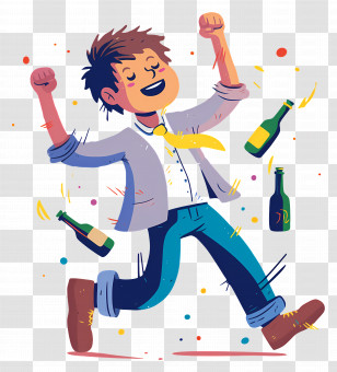 Drunk Man - Cartoon Man Celebrating With Beer Bottles Transparent PNG