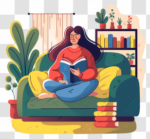 Books Reading Woman - Woman Enjoying A Book On A Sofa Transparent PNG