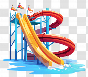 Waterpark - Colorful Double Water Slide Transparent PNG