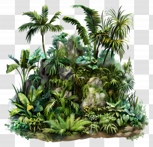 Vegetation Cover - Lush Green Jungle Illustration With Various Plants Transparent PNG