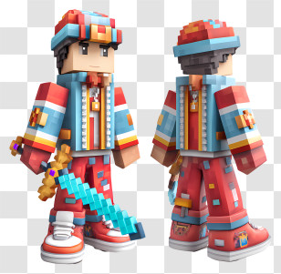 Roblox Render - Colorful Pixel Character With Sword Transparent PNG