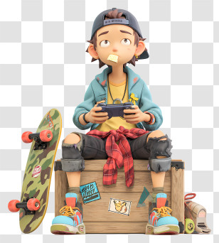 Juyoung Lim - Skater Kid Playing Video Games Transparent PNG