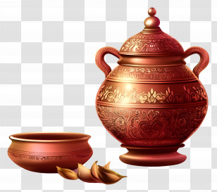 Karva Chauth - Ornate Decorative Pots Transparent PNG
