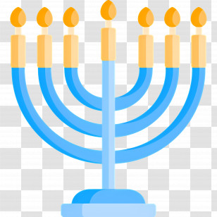 Hanukkah Menorah - Blue Menorah With Lit Candles Transparent PNG