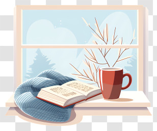 Winter Window - Book And Hot Drink On A Cozy Winter Windowsill Transparent PNG