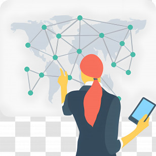 Business Woman - Global Network Map With Connections Transparent PNG