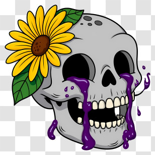 Halloween Skull Flowers - Cartoon Skull With Yellow Flower Transparent PNG