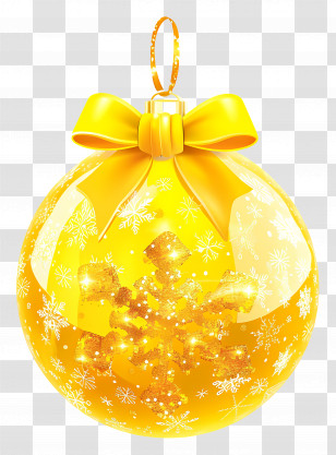Christmas Golden Ball - Golden Christmas Ornament With Sparkles And Bow Transparent PNG
